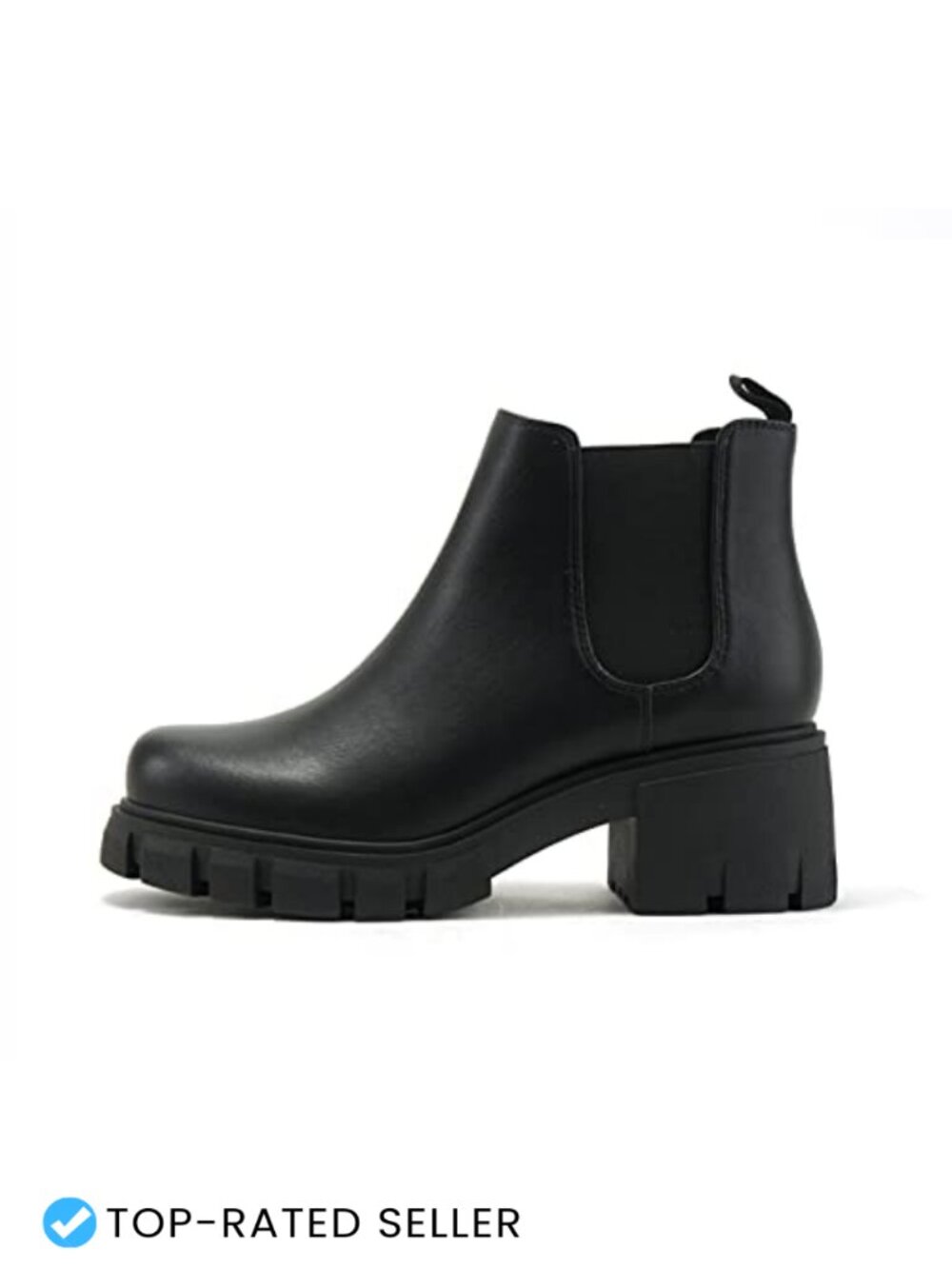 Women's Lug Sole Mid Heel Chelsea Ankle Bootie Pull On Faux Suede Vegan Leather